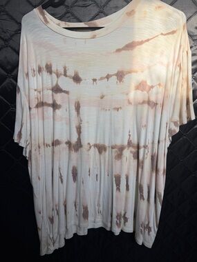 Relaxed Tie-Dye Short Sleeve Top - Cream & Brown